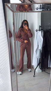 Cassie cinch waist jacket and jogger set - chocolate brown