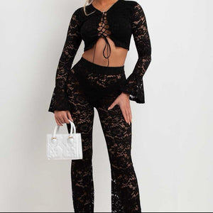 SALE Freya lace flare trouser and crop top set - choose colour