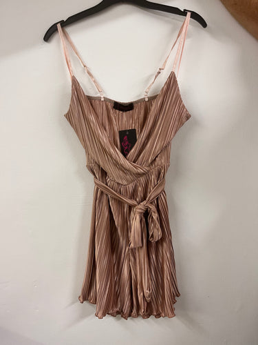 Pleated tie waist playsuit - nude