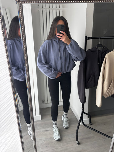 Marisa bomber style cropped zip up hooded jacket - powder blue