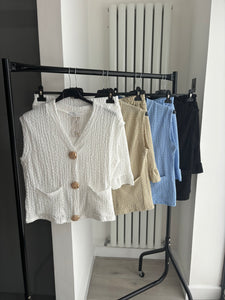 Caprice gold button front waistcoat and short set - white