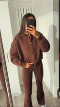 Load image into Gallery viewer, Cassidy flare leg bomber jacket loungewear set - chocolate