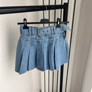 Kara denim pleated skirt with belt