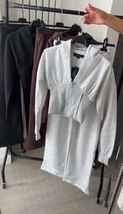 Cassie (2) cinch waist jacket and jogger set - light grey