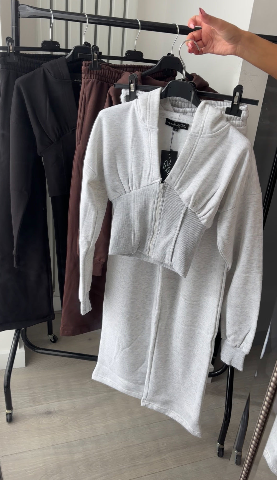 Cassie (2) cinch waist jacket and jogger set - light grey