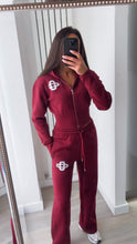 Load image into Gallery viewer, Pia embroidered logo detail cinch waist jacket and jogger set -wine