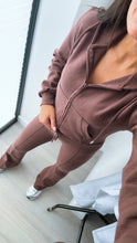 Load image into Gallery viewer, Erica flare leg tracksuit jacket loungewear set - chocolate brown