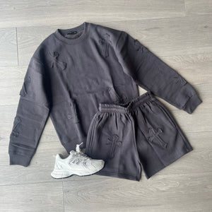 Karley jumper and jogger short set - charcoal grey
