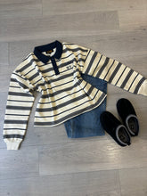 Load image into Gallery viewer, Marcie stripe long sleeve collared rugby style top - cream/navy
