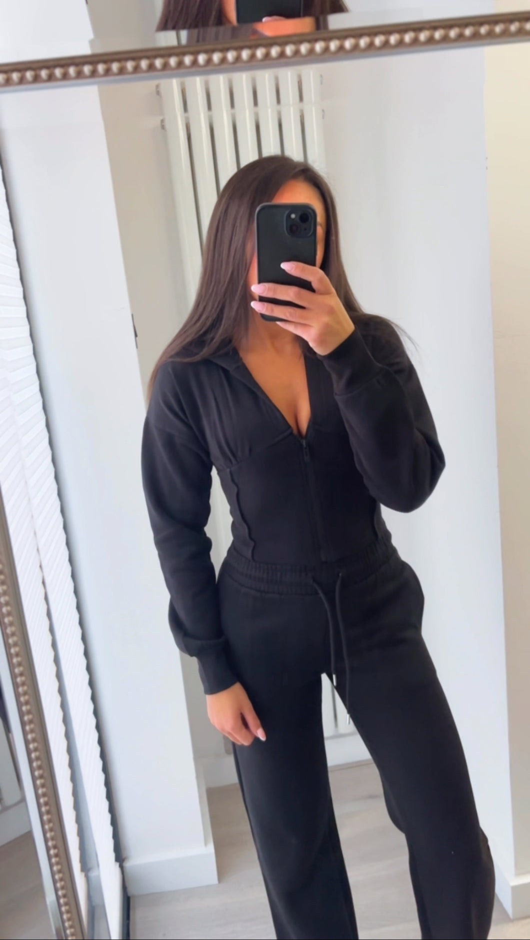 Cassie (2) cinch waist jacket and jogger set - black