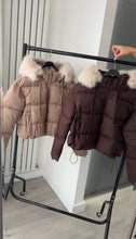 Load image into Gallery viewer, Melanie puffer coat with faux fur hood - chocolate