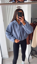 Load image into Gallery viewer, Marisa bomber style cropped zip up hooded jacket - powder blue
