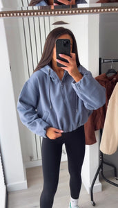 Marisa bomber style cropped zip up hooded jacket - powder blue