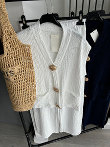 Cassandra gold button front waistcoat set - white