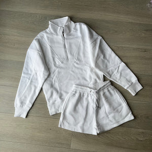 Anya quarter zip jumper and jogger shorts set - white