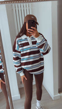 Load image into Gallery viewer, Marcie stripe long sleeve collared rugby style top - brown/blue