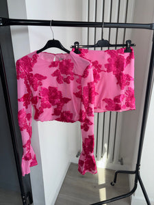 Brooke floral lace lined top and skirt set - pink