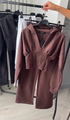 Cassie (2) cinch waist jacket and jogger set - chocolate