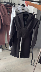 Cassie (2) cinch waist jacket and jogger set - black
