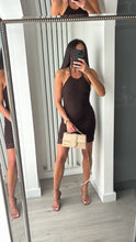 Load image into Gallery viewer, Perrie lace detail tie back mini dress - brown