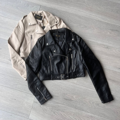Dixie faux leather look cropped biker jacket - black