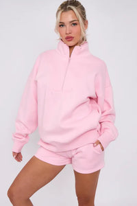 Anya quarter zip jumper and jogger shorts set - pink