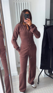 Kya (2) cinch waist jacket and jogger set - chocolate