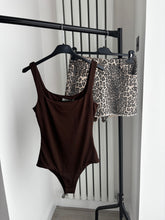 Load image into Gallery viewer, Una brown double lined slinky square neck bodysuit