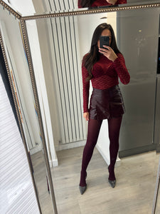 Priya faux leather skort - burgundy