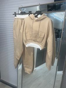 Mya waistband detail jogger set - beige