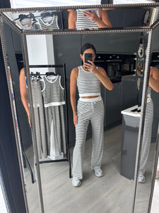 Enya striped straight leg trouser and crop top set - white