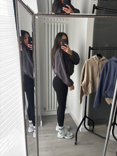 Marisa bomber style cropped zip up hooded jacket - charcoal grey