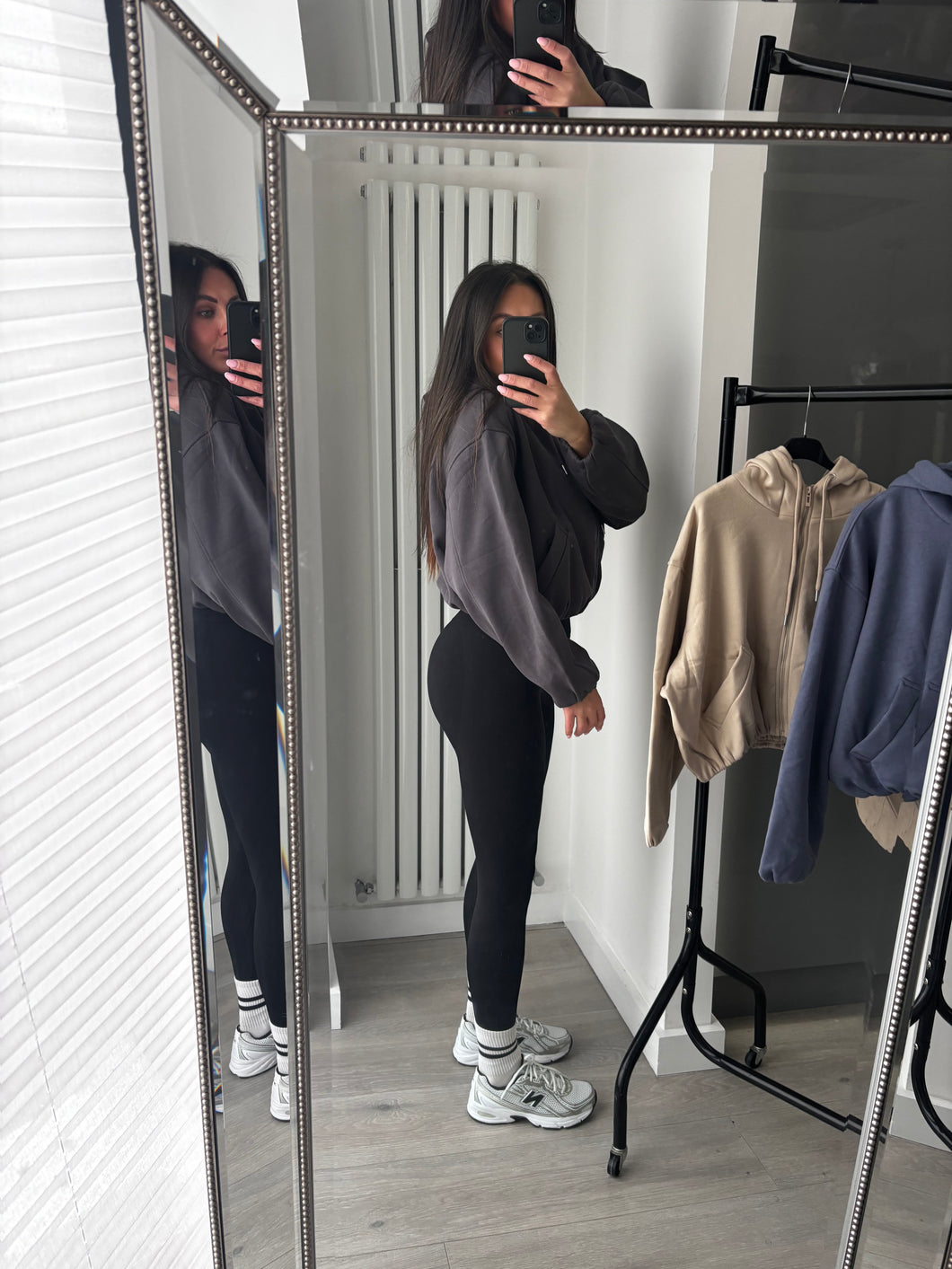 Marisa bomber style cropped zip up hooded jacket - charcoal grey