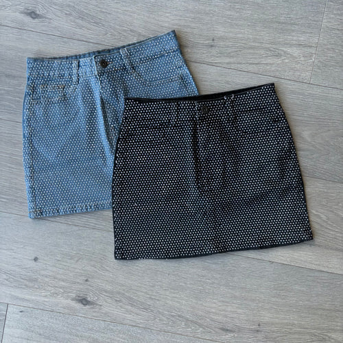 Jessie diamante denim skirt - black denim