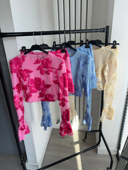 Brooke floral lace lined top and skirt set - pink