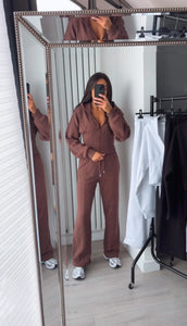 Cassie cinch waist jacket and jogger set - chocolate brown