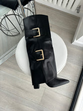 Load image into Gallery viewer, Cora folded buckle detail boots - black