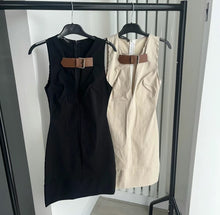 Load image into Gallery viewer, Joni buckle belt detail mini dress - black