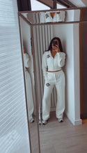 Load image into Gallery viewer, Pia embroidered logo detail cinch waist jacket and jogger set - ivory