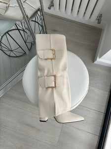 Cora folded buckle detail boots - beige