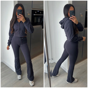 Erica flare leg tracksuit jacket loungewear set - slate grey