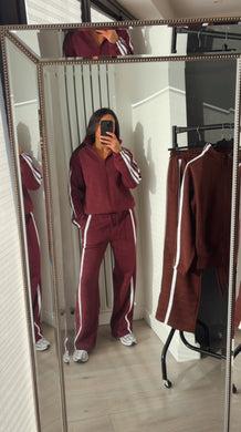 Libby stripe detail jogger and jacket set - wine