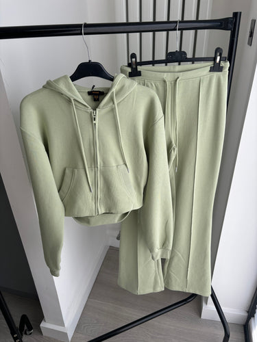 Erica flare leg tracksuit jacket loungewear set - sage green
