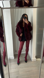 Cassandra faux fur coat - burgundy