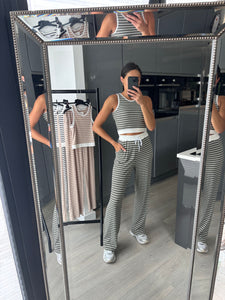 Enya striped straight leg trouser and crop top set - khaki