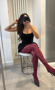 Burgundy lace tights