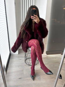 Cassandra faux fur coat - burgundy