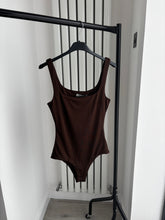 Load image into Gallery viewer, Una brown double lined slinky square neck bodysuit