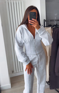 Cassie cinch waist jacket and jogger set - light grey