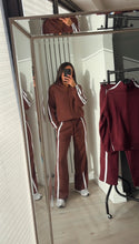 Load image into Gallery viewer, Libby stripe detail jogger and jacket set - chocolate